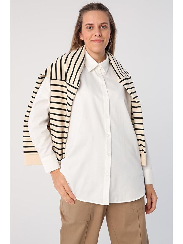 ALLDAY Ekru Oversize Basic Gömlek