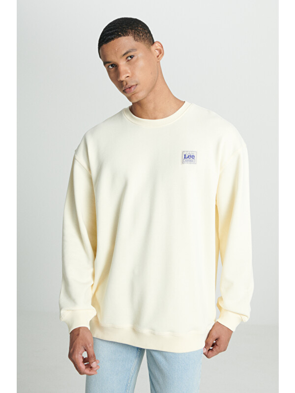 Lee Relaxed Fit Rahat Kesim %100 Pamuk Bisiklet Yaka Şardonlu Ekru Sweatshirt
