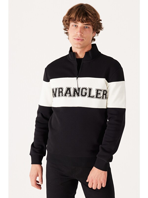 Wrangler Regular Fit Normal Kesim %100 Pamuk İçi Polarlı Dik Yaka Siyah Sweatshirt