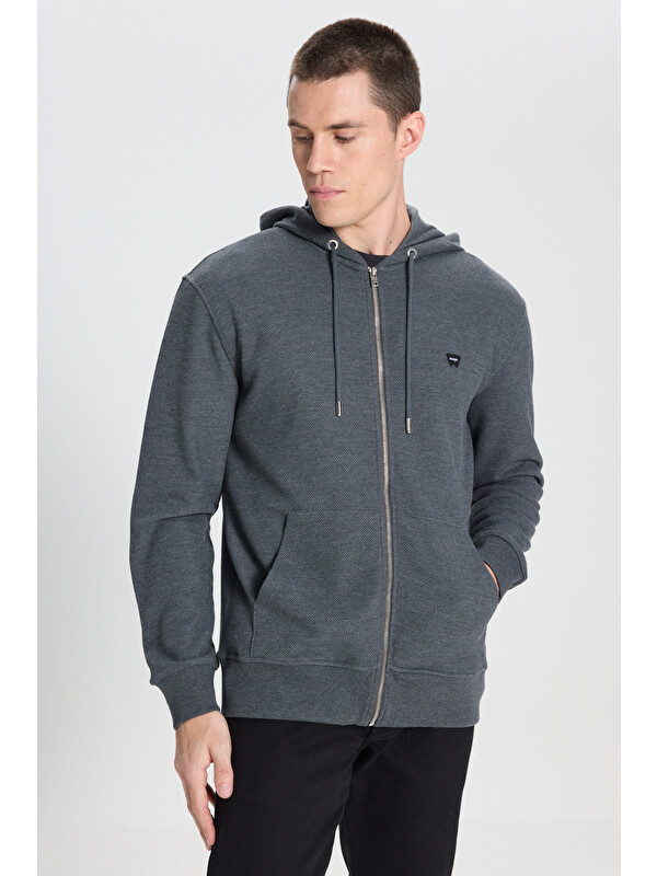 Wrangler Regular Fit Normal Kesim Kapüşonlu Antrasit Melanj Sweatshirt