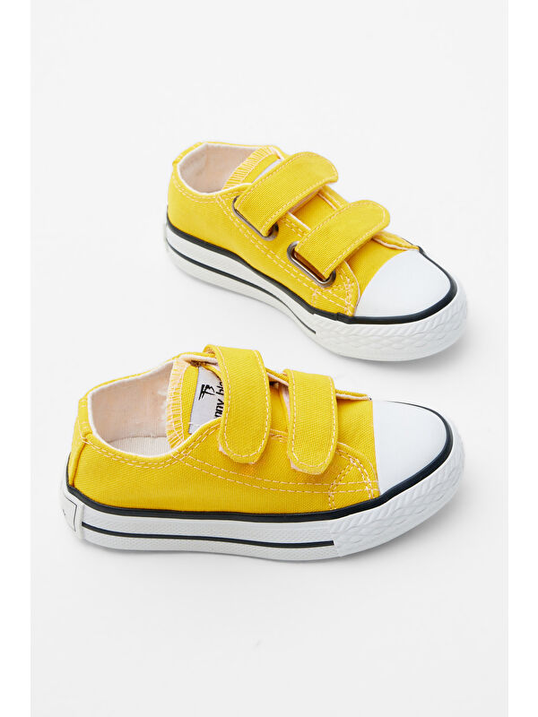 Çocuk Unisex Sarı Kauçuk Taban Keten Cırtlı Spor Ayakkabı - Görsel 4