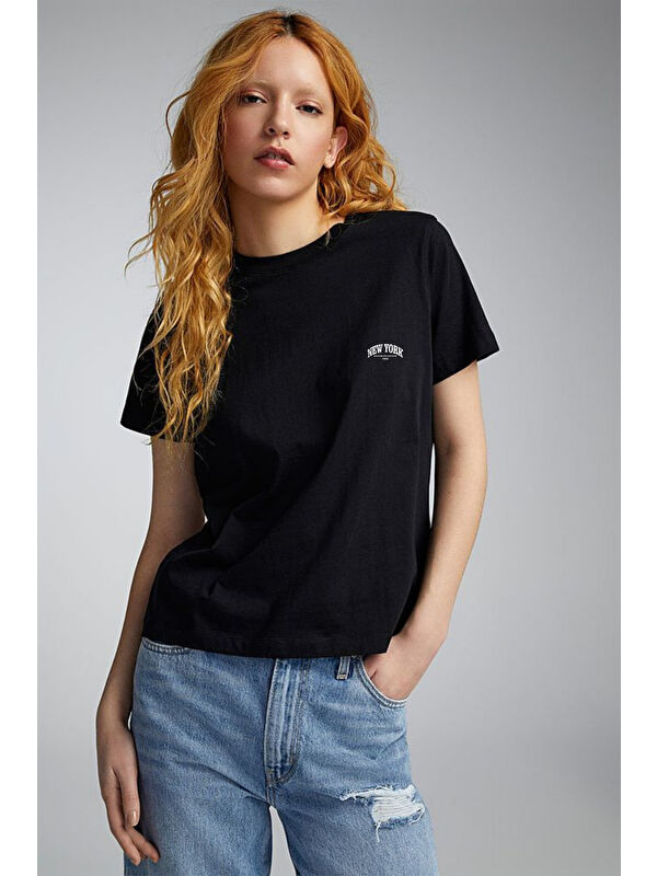 Süperlife Kadın Bisiklet Yaka New York Tshirt SPR25TSK21