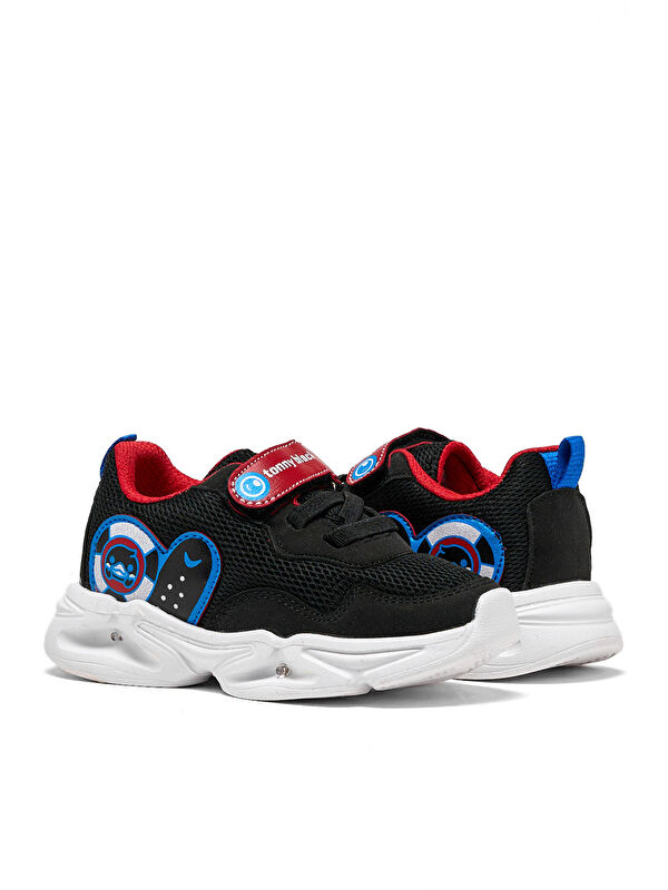 Çocuk Unisex Siyah Kırmızı Işıklı Cırtlı Ayakkabı - Görsel 4