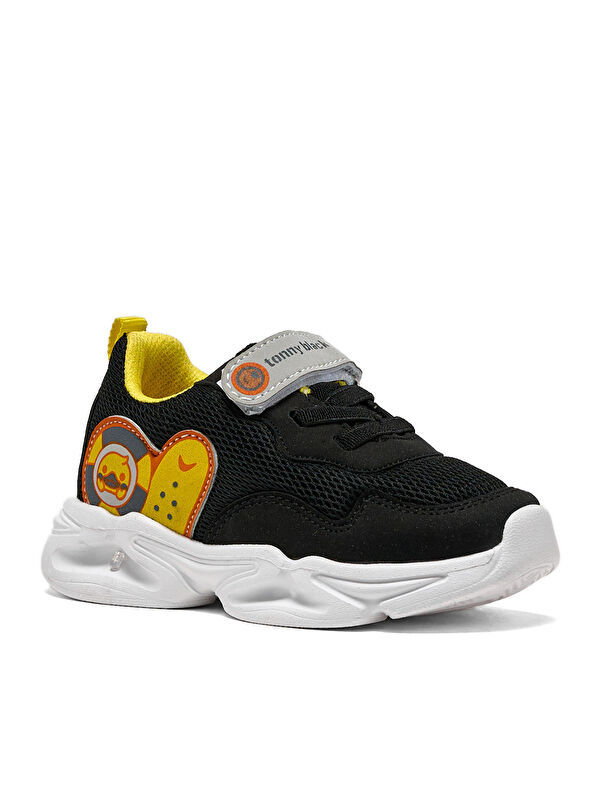 Çocuk Unisex Siyah Sarı Işıklı Cırtlı Ayakkabı - Görsel 3