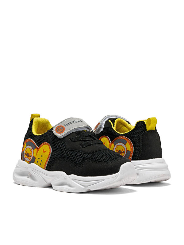 Çocuk Unisex Siyah Sarı Işıklı Cırtlı Ayakkabı - Görsel 6