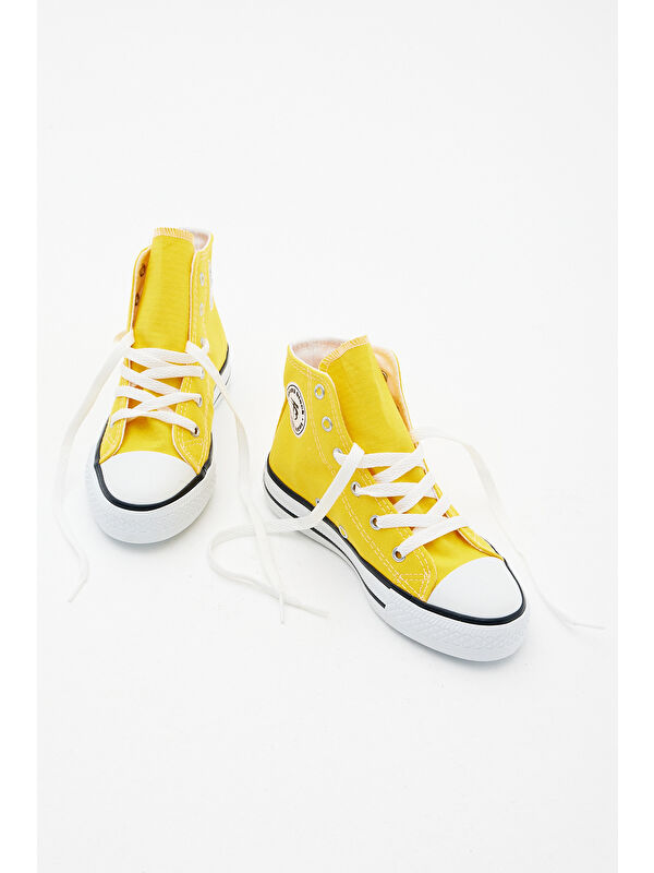 Çocuk Unisex Sarı Rahat Kalıp Bağcıklı Uzun Spor Ayakkabı - Görsel 3