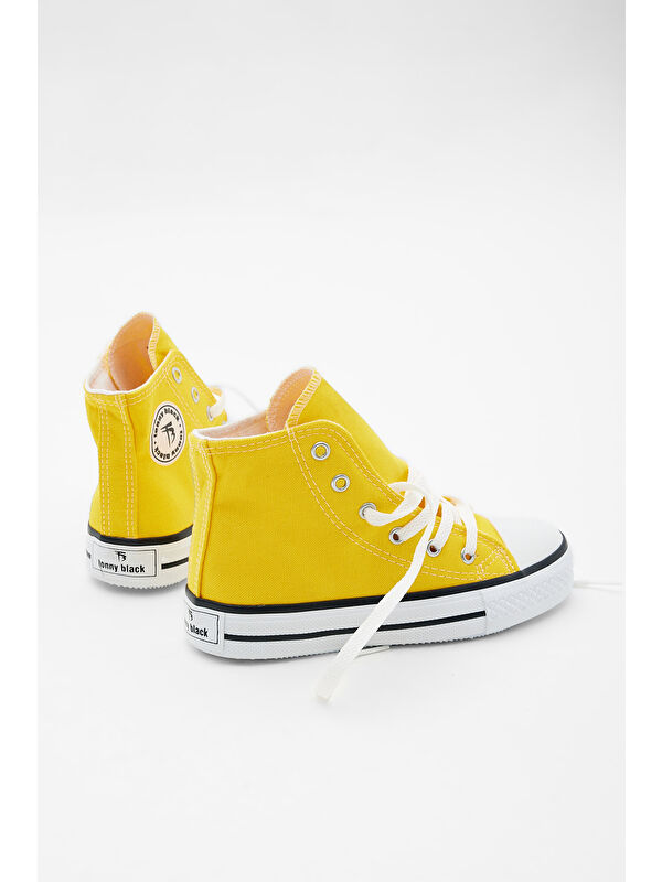 Çocuk Unisex Sarı Rahat Kalıp Bağcıklı Uzun Spor Ayakkabı - Görsel 4