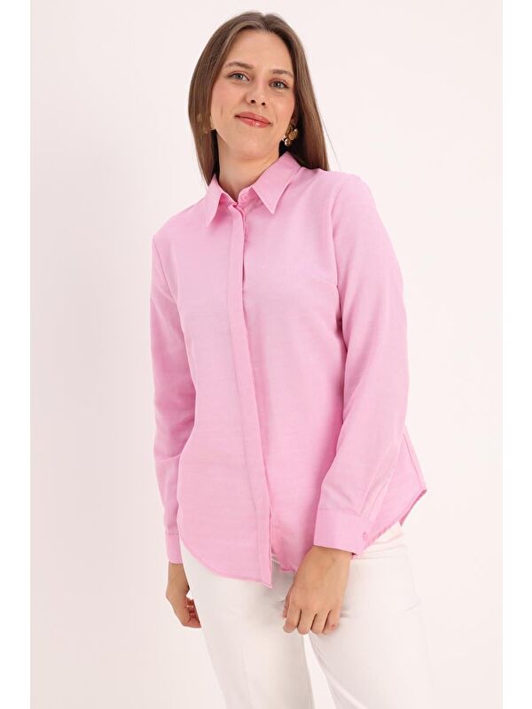 ALLDAY Pembe Basic Gizli Patlı Gömlek