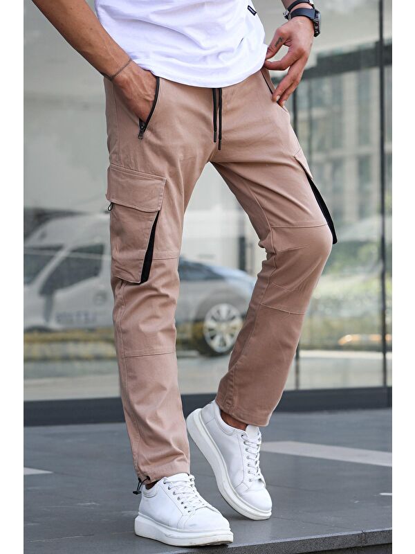 Madmext Bej Kargo Cep %100 Pamuk Jogger Pantolon 5791