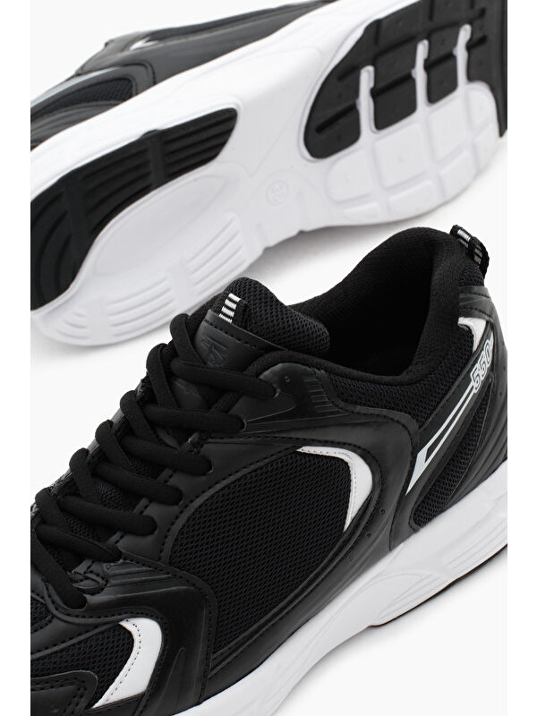 Unisex Siyah Beyaz Rahat Kalıp Faylon Taban Bağcıklı Spor Ayakkabı - Görsel 4