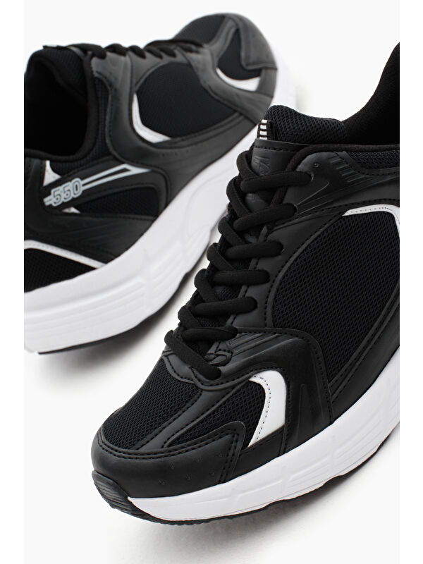 Unisex Siyah Beyaz Rahat Kalıp Faylon Taban Bağcıklı Spor Ayakkabı - Görsel 5