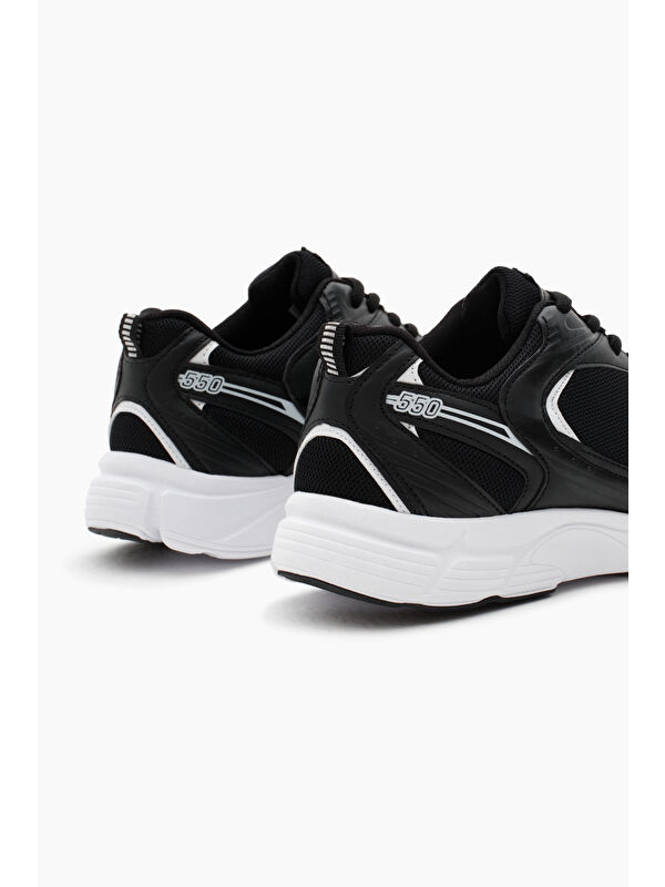 Unisex Siyah Beyaz Rahat Kalıp Faylon Taban Bağcıklı Spor Ayakkabı - Görsel 6