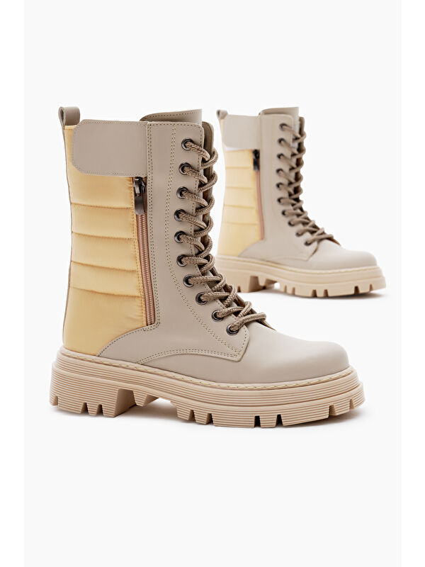 Tonny Black Siyah Tonny Black Cilt Termo Kadın Taban Nakışlı Dilim Desenli Cırtlı Bağcıklı ve Fermuarlı Bot