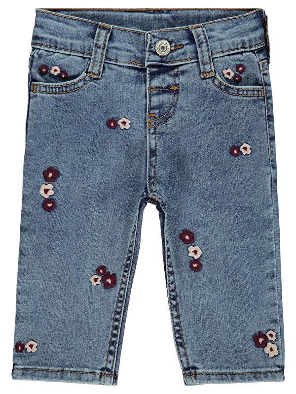 Civil Baby Çiçek Nakışlı Straight 6-18 Ay Pantolon - Mavi 9-12 Ay