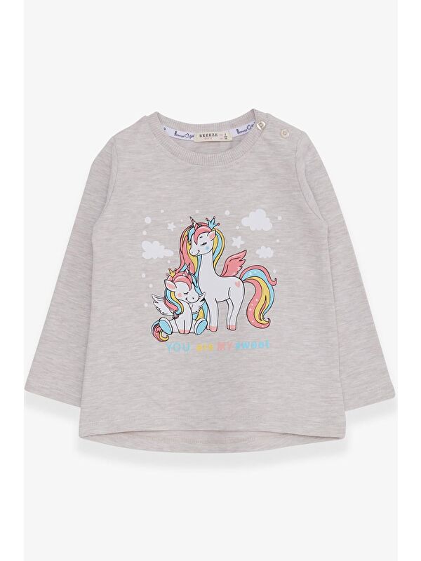 Breeze Kız Çocuk Sweatshirt Sevimli  Baskılı Bej Melanj (1-3 Yaş)