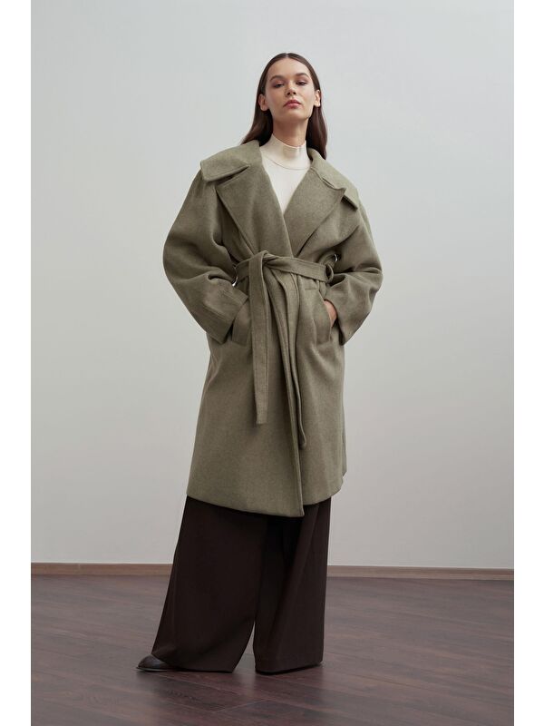 ALLDAY Yeşil Oversize Kuşaklı Kaşe Kaban