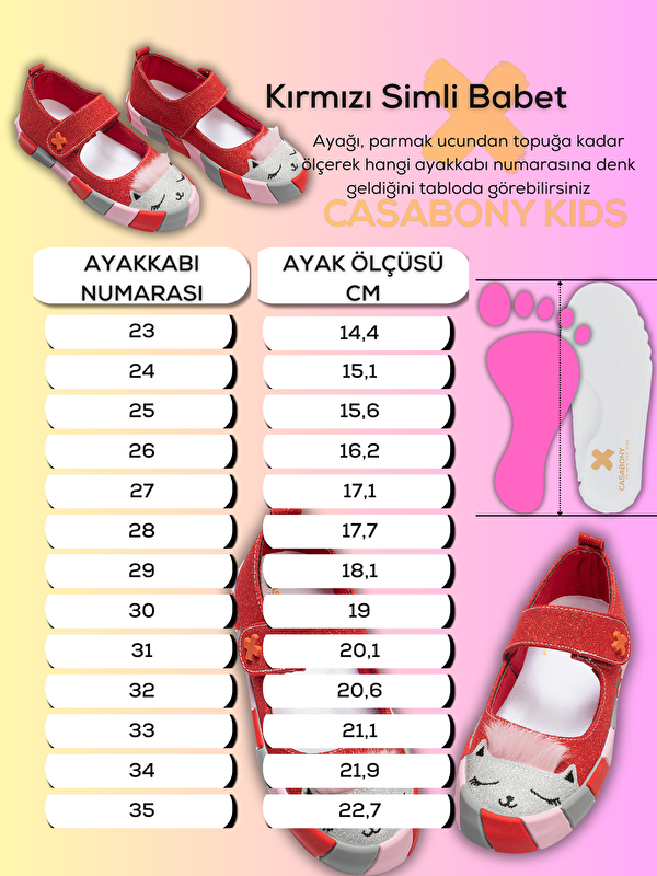 Kırmızı Simli Kedi Kız Sneaker Babet - Görsel 6