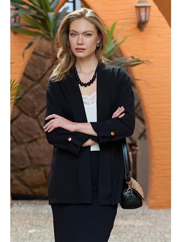 Fullamoda Kolu Katlamalı Şal Yaka Relax Fit Blazer Ceket