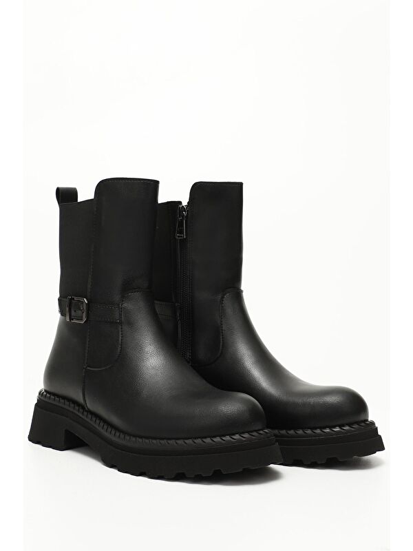 SİYAH Yuvarlak Burun Fermuarlı Kadın Günlük Bot 35055 - Görsel 3