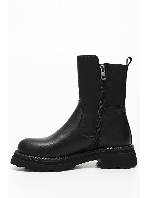 SİYAH Yuvarlak Burun Fermuarlı Kadın Günlük Bot 35055 - Görsel 4