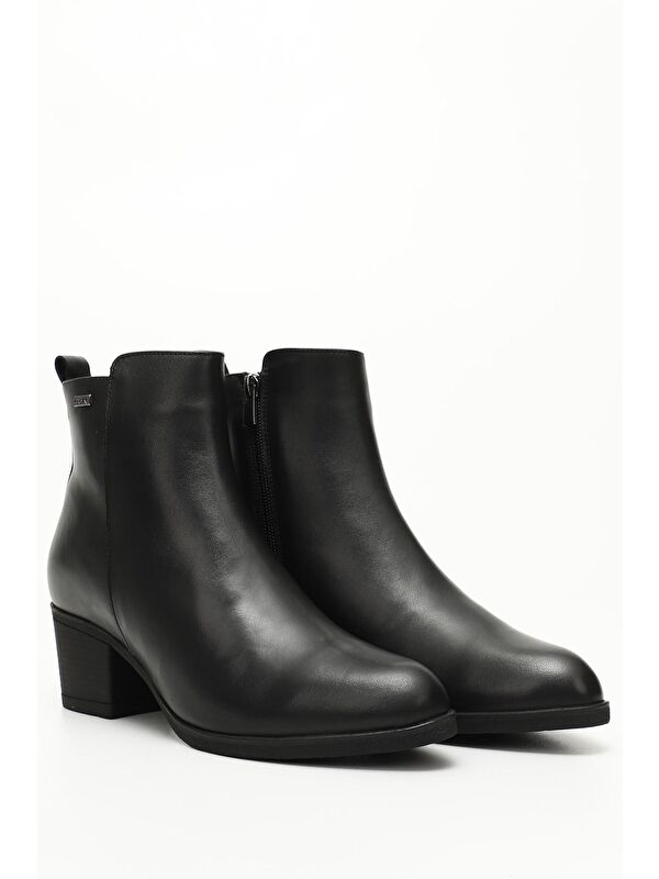 SİYAH Hakiki Deri Topuklu Fermuarlı Kadın Günlük Bot 51447 - Görsel 3