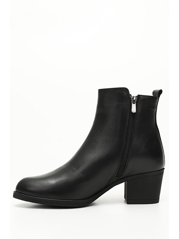SİYAH Hakiki Deri Topuklu Fermuarlı Kadın Günlük Bot 51447 - Görsel 4