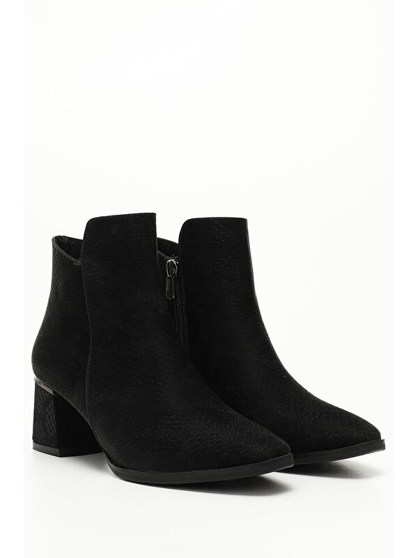 SİYAH Kalın Topuklu Fermuarlı Kadın Günlük Bot 35045 - Görsel 3