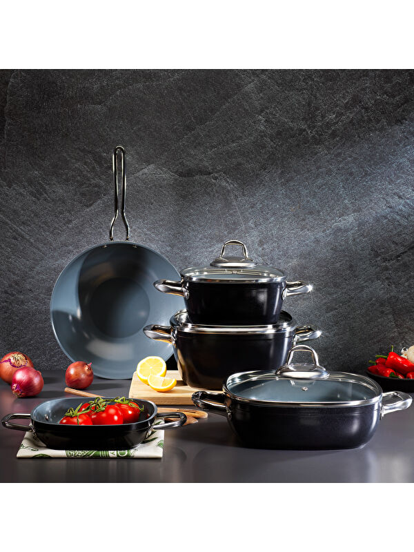 SCHAFER Gastronomie Master Seramik Derin Tencere 20Cm-Siyah/Gri