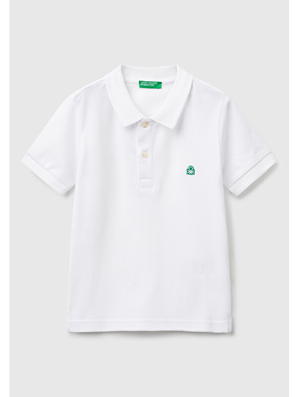 United Colors Of Benetton Erkek Çocuk Beyaz Logolu Polo Tişört