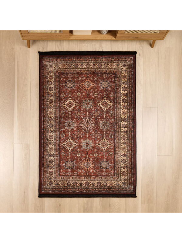 Evidea Soft Line Afgan Desenli Halı - Kırmızı - 120x180 cm