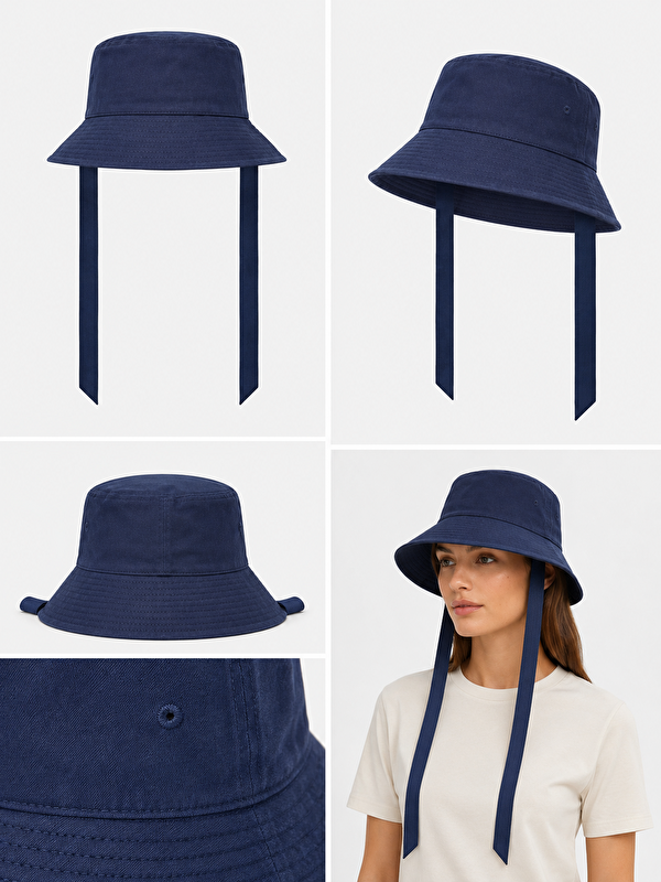 Luminos Butik Lacivert Bağlama Detaylı Bucket Şapka Spk09-1