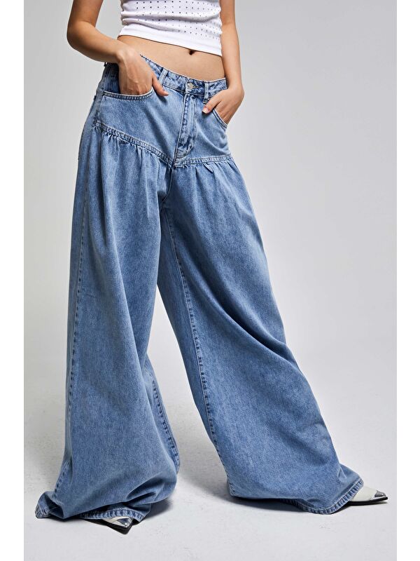 It's Basic Kadın Jean Rengi 3s5-27 Elephant Leg Fit Süper Bol Kesim %100 Pamuk Tasarım Denim Jean