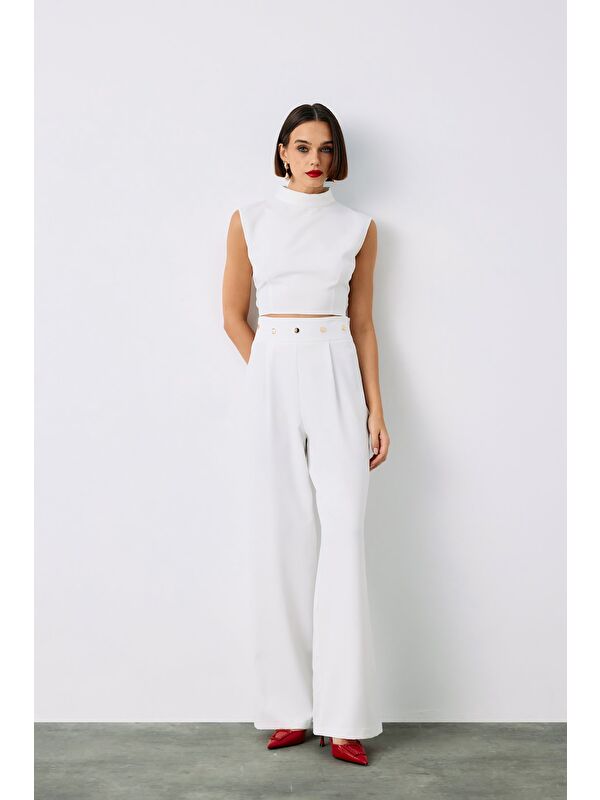 SATEEN Bel Aksesuarlı Pantolon - Ekru