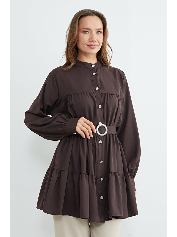 Fullamoda Fullamodest Beli Kemerli Taşlı Tunik