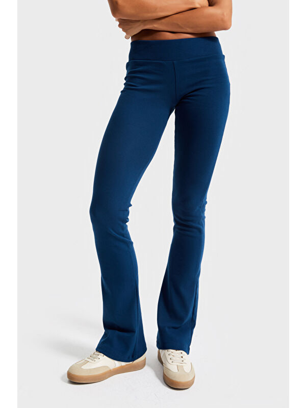 It's Basic Kadın İndigo Renk s5-53 Slim Fit Süper Esnek Kumaş Flare Fit Pantolon