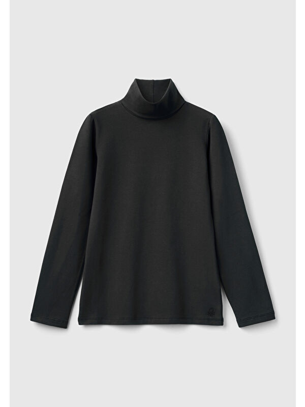United Colors Of Benetton Kız Çocuk Siyah Balıkçı Yaka Basic Sweatshirt