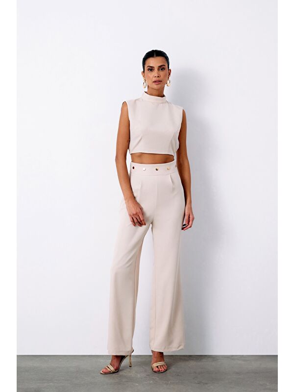 SATEEN Bel Aksesuarlı Pantolon - Bej