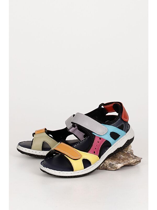 KARIŞIK Hakiki Deri Dolgu Taban Kadın Sandalet 42236 - Görsel 3