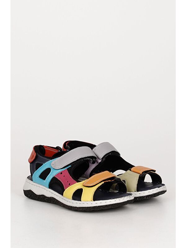 KARIŞIK Hakiki Deri Dolgu Taban Kadın Sandalet 42236 - Görsel 6