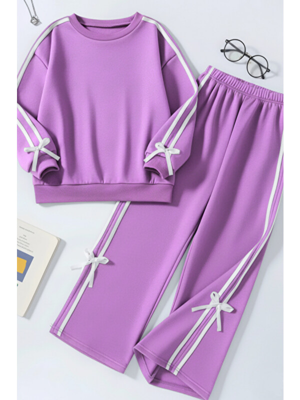 My Kids Wear Kız Çocuk Çift Şerit Kurdele Eşofman Takımı 4-16 Yaş 12204