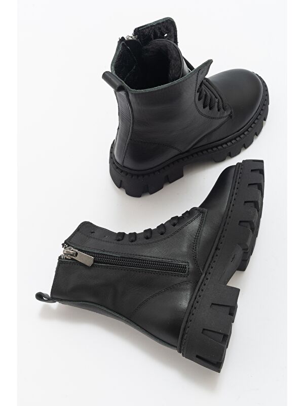 Mnpc Siyah Mnpc Hakiki Deri Kız Çocuk Suya Dayanıklı Postal