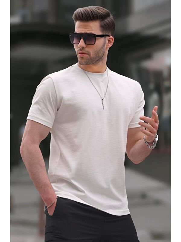 Madmext Ekru Regular Fit Basic Erkek %100 Pamuk Tişört 6131