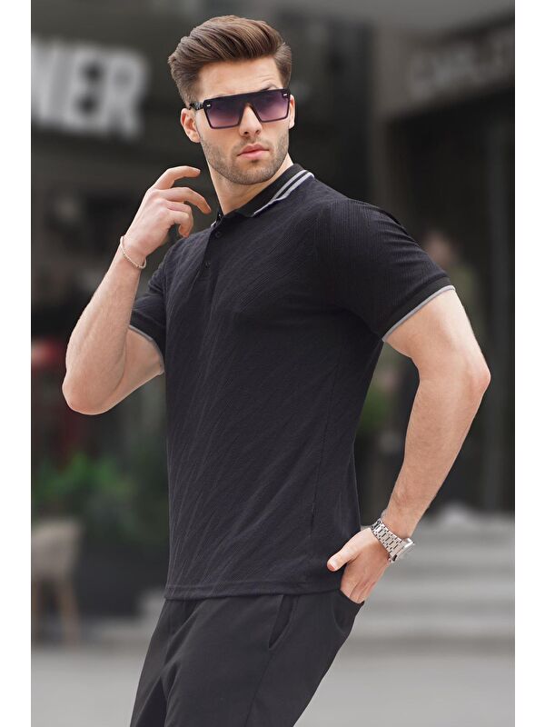 Madmext Siyah Polo Yaka Regular Fit Erkek Tişört 6110