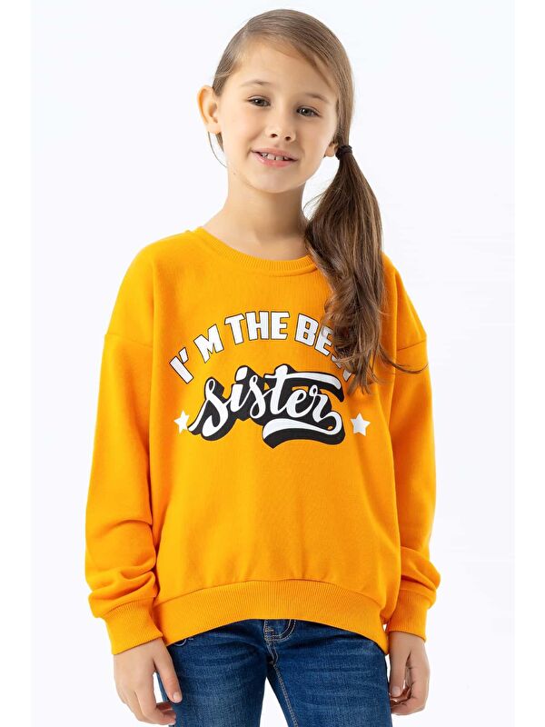 Breeze Kız Çocuk Sweatshirt Yazı Baskılı Turuncu (9-14 Yaş)