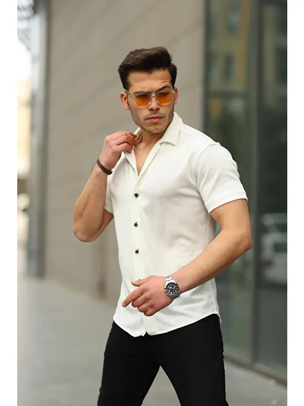 Comstar Erkek Yazlık Elastanlı Slim Fit Gömlek Yaka Kısa Kollu Gömlek