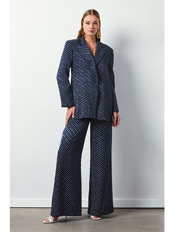 SATEEN Çizgi Desenli Pantolon - Lacivert