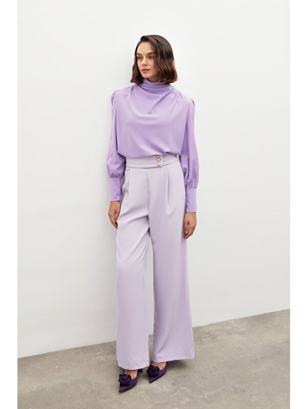 SATEEN Bel Detaylı Pantolon - Lila