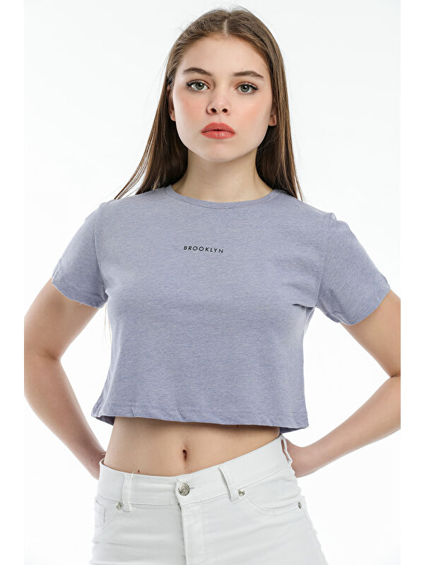 Süperlife Kadın Bisiklet Yaka Slim Fit Brookyn Baskılı Tişort SPR21Y14