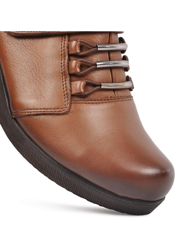 385 Kahverengi Kadın Hakiki Deri Dolgu Topuk Ayakkabı - Görsel 3