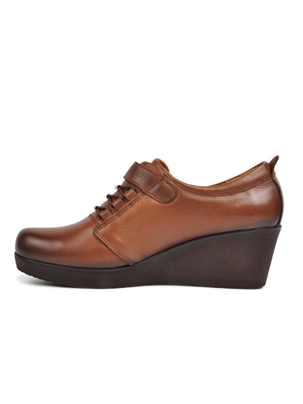 385 Kahverengi Kadın Hakiki Deri Dolgu Topuk Ayakkabı - Görsel 4